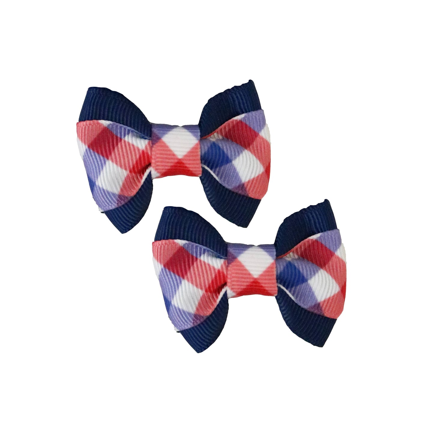 Red/White/Blue Gingham on Blue Hair Bows