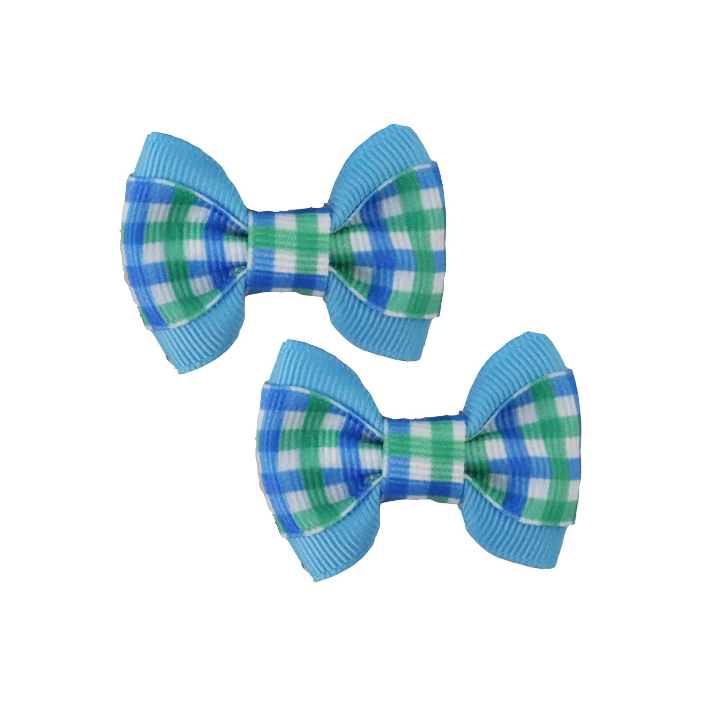 Blue/Green Gingham on Blue Hair Bows
