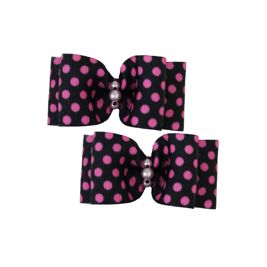 Pink Polka Dot on Black Hair Bows