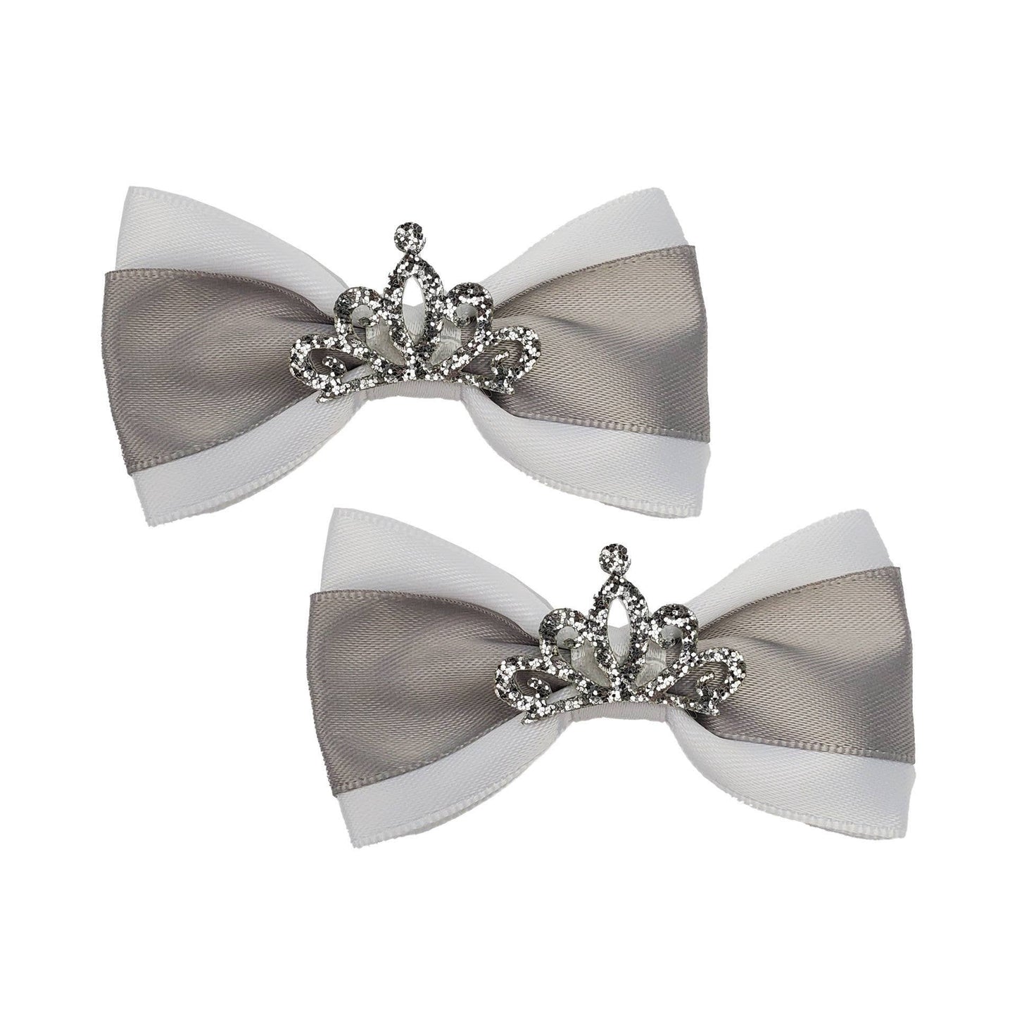 Silver & White with Tiara Dog Hair Bows