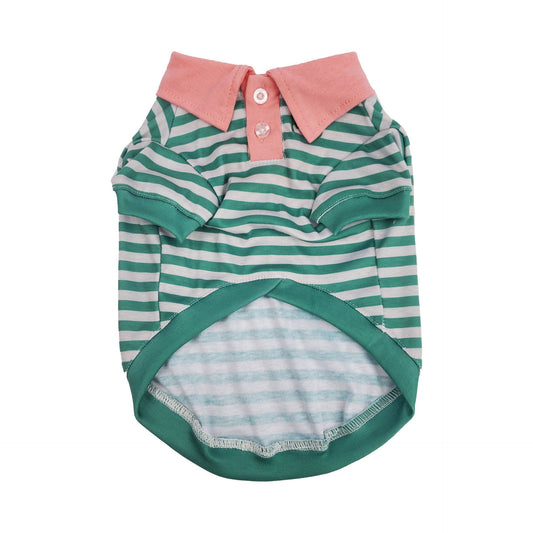 Green Stripe with Pink Collar Polo