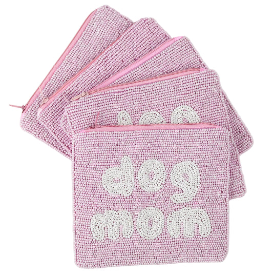 Dog Mom Seed Bead Bag, Makeup Bag, Beaded Coin Purse