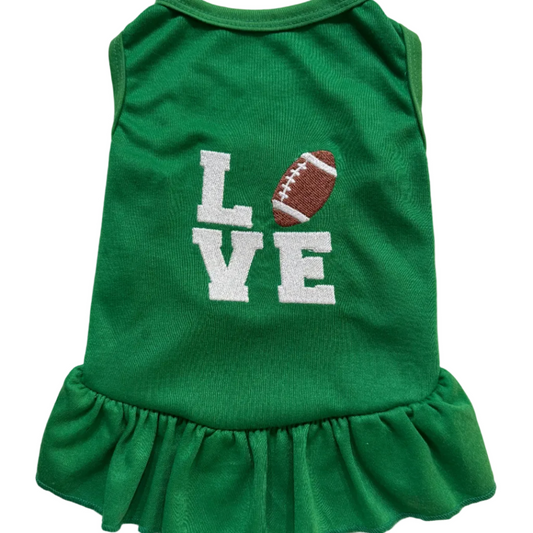 Love Football Green Embroidered Dress