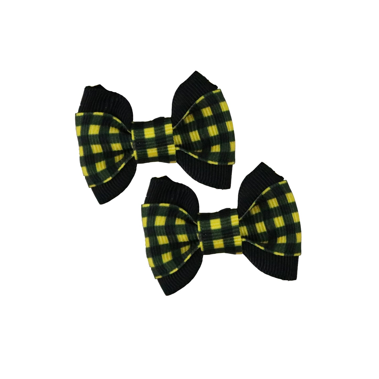 Yellow/Black Check on Black Hair Bows